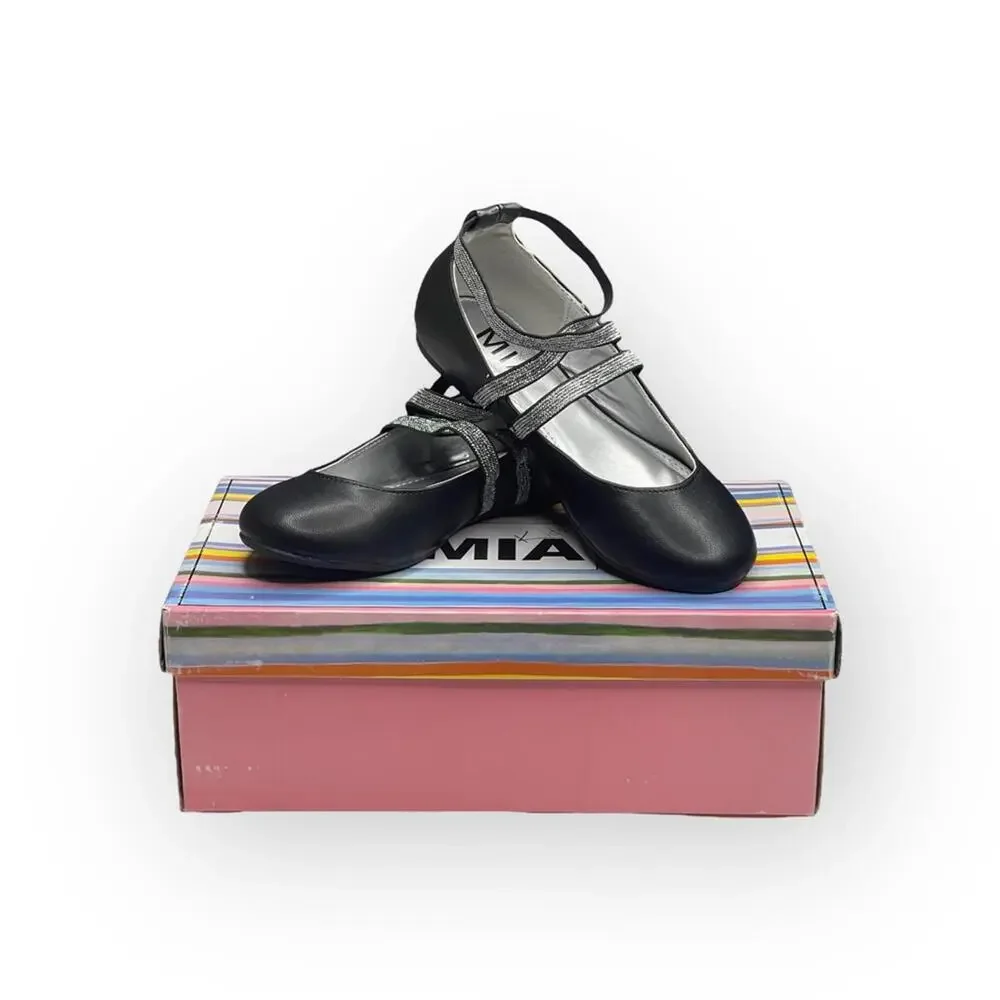 new Mia ☀︎︎ Abbey Vegan Leather Ankle Strap Ballet Flat ☀︎︎ Black + Silver ☀︎ 13